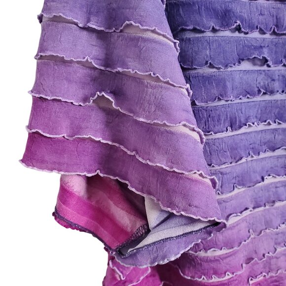Essentials Size 2X Top Tee Tie Dye Striped Ruffle Ombre Gradient Stretch V Neck - Picture 6 of 9